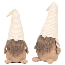 Skřítek GNOM s béžovo-bílou čepicí 51cm, vánoční dekorace