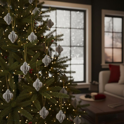 Vánoční papírové ozdoby 4cm šedé sada 6ks