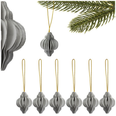 Vánoční papírové ozdoby 4cm šedé sada 6ks