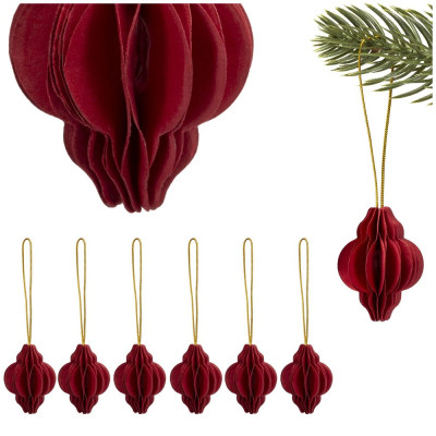 Vánoční papírové ozdoby 4cm tmavě červené sada 6ks