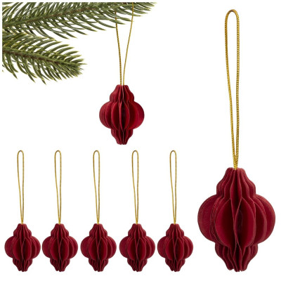 Vánoční papírové ozdoby 4cm tmavě červené sada 6ks