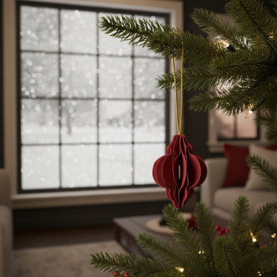 Vánoční papírové ozdoby 4cm tmavě červené sada 6ks