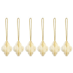 Vánoční papírové ozdoby 4cm bílé + zlaté třpytky sada 6ks