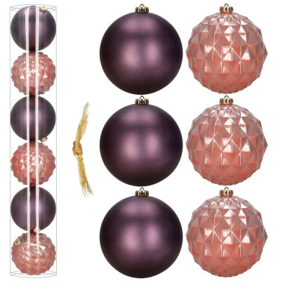 Vánoční baňky fialové - růžové - 15cm sada 6ks, vánoční ozdoby