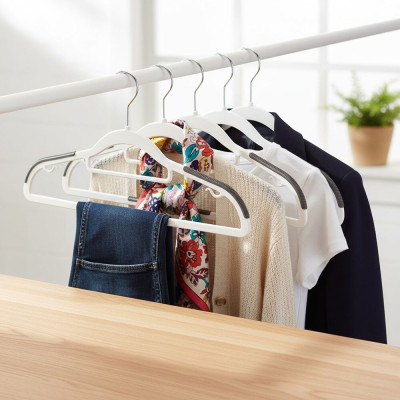 Plastová protiskluzová ramínka na šaty bílá 41cm, sada 20ks HG0078