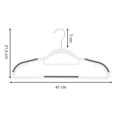 Plastová protiskluzová ramínka na šaty bílá 41cm, sada 20ks HG0078