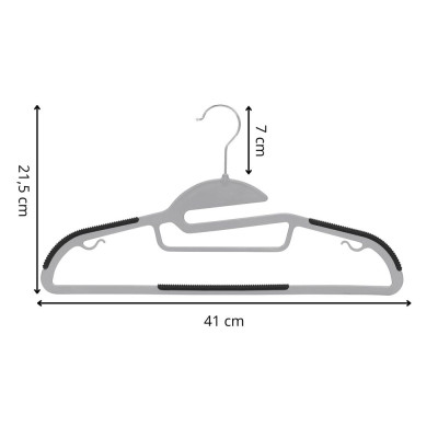 Plastová protiskluzová ramínka na šaty šedá 41cm, sada 20ks HG0082
