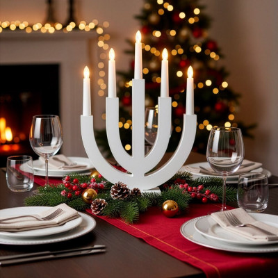 LED vánoční svícen - 5 svíček 30cm 2xAA teplá bílá