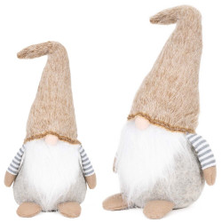 Skřítek GNOM s hnědo-bílou čepicí 52cm, vánoční dekorace