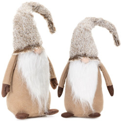 Skřítek GNOM s bílo-šedohnědou čepicí 60cm, vánoční dekorace