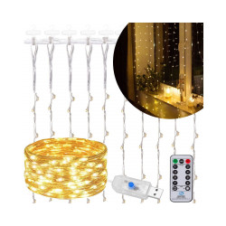 LED Nano světelný závěs - 3x2m, 200LED, 8 funkcí, ovladač, USB, IP44, teplá bílá