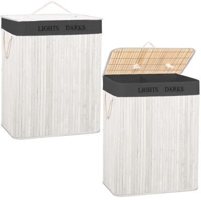 Koš na prádlo dvoudílný 105l SPRINGOS bambus bílý/tmavě šedý