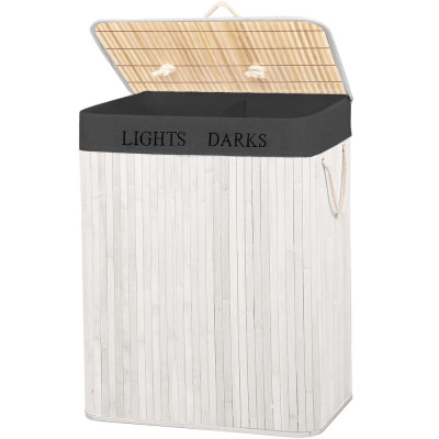 Koš na prádlo dvoudílný 105l SPRINGOS bambus bílý/tmavě šedý