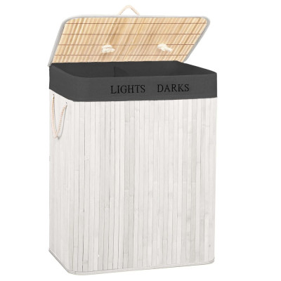 Koš na prádlo dvoudílný 105l SPRINGOS bambus bílý/tmavě šedý