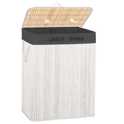 Koš na prádlo dvoudílný 105l SPRINGOS bambus bílý/tmavě šedý
