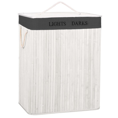 Koš na prádlo dvoudílný 105l SPRINGOS bambus bílý/tmavě šedý