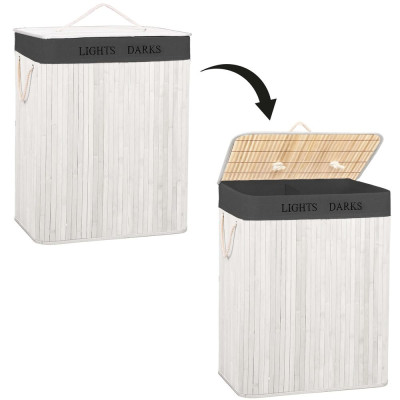 Koš na prádlo dvoudílný 105l SPRINGOS bambus bílý/tmavě šedý