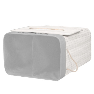 Koš na prádlo dvoudílný 105l SPRINGOS bambus bílý/světle šedý