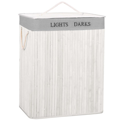 Koš na prádlo dvoudílný 105l SPRINGOS bambus bílý/světle šedý