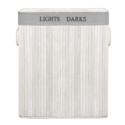 Koš na prádlo dvoudílný 105l SPRINGOS bambus bílý/světle šedý