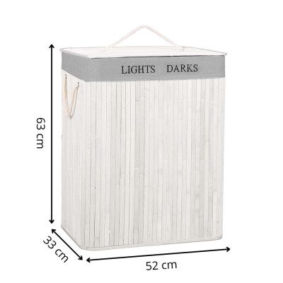 Koš na prádlo dvoudílný 105l SPRINGOS bambus bílý/světle šedý