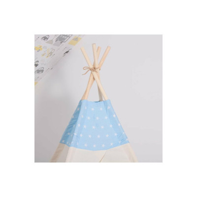 Teepee stan pro děti SPRINGOS Světle modrý s hvězdami