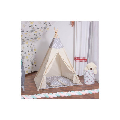 Teepee stan pro děti SPRINGOS Šedý s oblaky