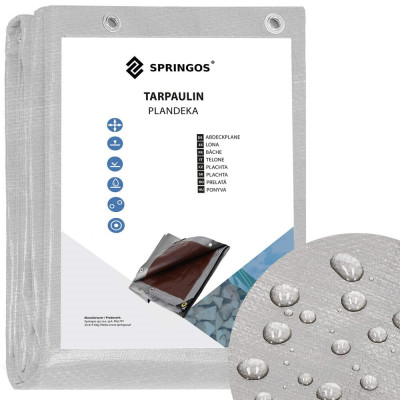 Krycí plachta s oky 6x8 m, 130g PE SPRINGOS GA2185 šedá