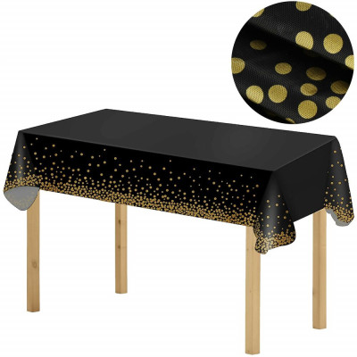 Ubrus na stůl 272x137 cm voděodolný SPRINGOS PS0049 černý se zlatými tečkami