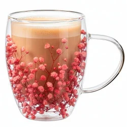Skleněný hrnek na kávu s květinami 300 ml SPRINGOS HA7574
