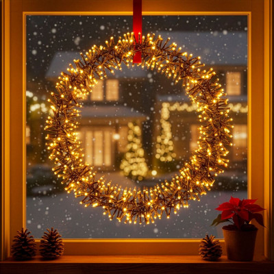 LED světelný věnec 40cm 300LED 8-funkcí IP44 teplá bílá