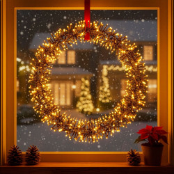 LED světelný věnec 40cm 300LED 8-funkcí IP44 teplá bílá