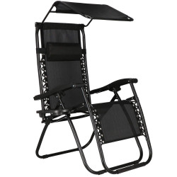 Zahradní polohovací křeslo se stříškou SPRINGOS ZERO GRAVITY černé