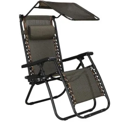 Zahradní polohovací křeslo se stříškou SPRINGOS ZERO GRAVITY černo-hnědé