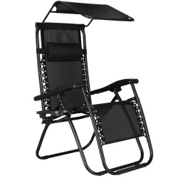 Zahradní polohovací křeslo se stříškou SPRINGOS ZERO GRAVITY černé