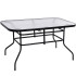 Obdélníkový zahradní stůl s rozměry 120x70 cm, vhodný pro 4 až 6 osob. Stabilní kovová konstrukce, 4 mm bezpečností čiré sklo, středový otvor pro slunečník.
