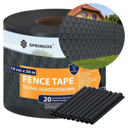 Plotová páska 19cm x 50m + spony SPRINGOS FN0009 antracitová