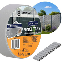 Plotová páska 4,75cm x 50m + spony SPRINGOS FN0013 světle šedá