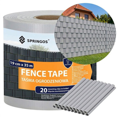Plotová páska 19cm x 35m + spony SPRINGOS FN0002 světle šedá
