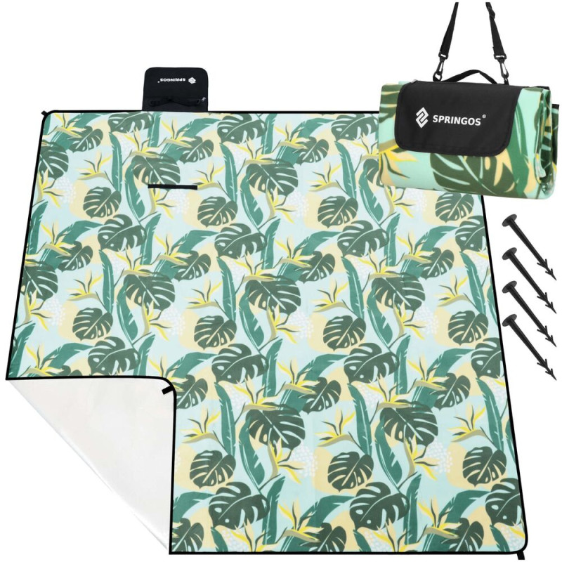 Pikniková deka 200x200 SPRINGOS PM052 zelená s listy