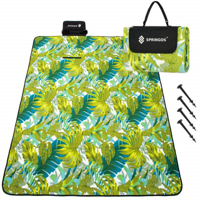 Pikniková deka 200x150 cm SPRINGOS PM040 zelená s listy