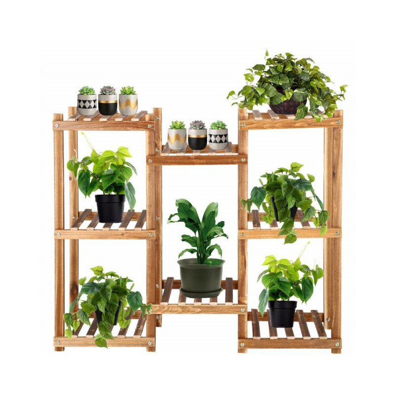 Dřevěný stojan na květiny 70 cm 8 polic SPRINGOS GA0198 hnědý