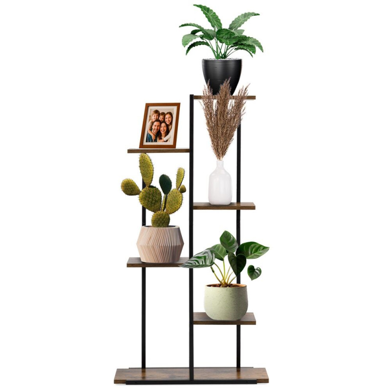 Kovový stojan na květiny 113 cm 6 polic SPRINGOS GA0211 černo-hnědý