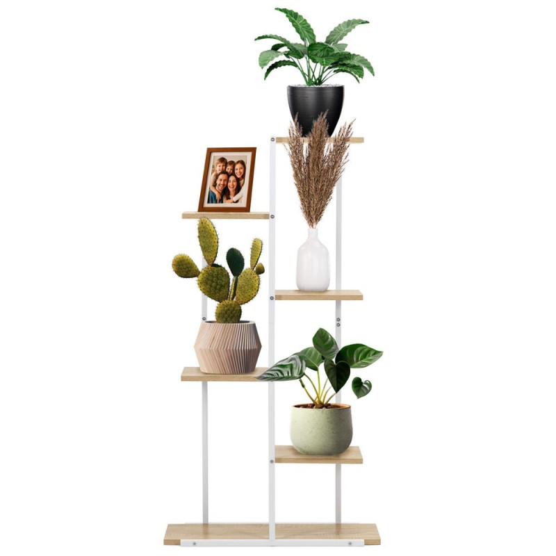 Kovový stojan na květiny 113 cm 6 polic SPRINGOS GA0212 bílo-hnědý