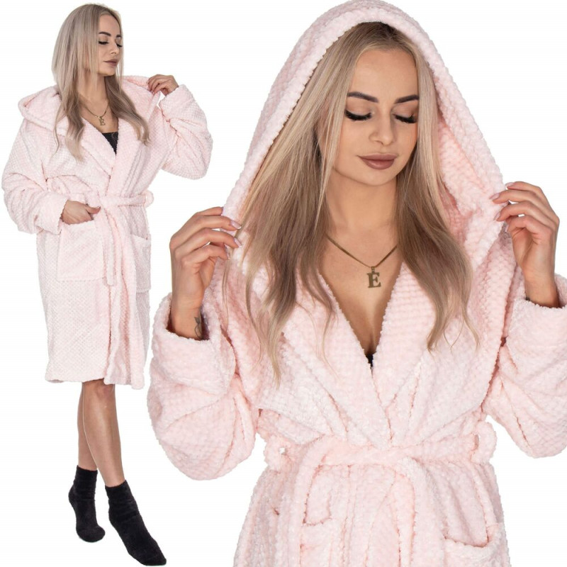Dámský župan s kapucí vel. L/XL SPRINGOS Aura HA7366 růžový