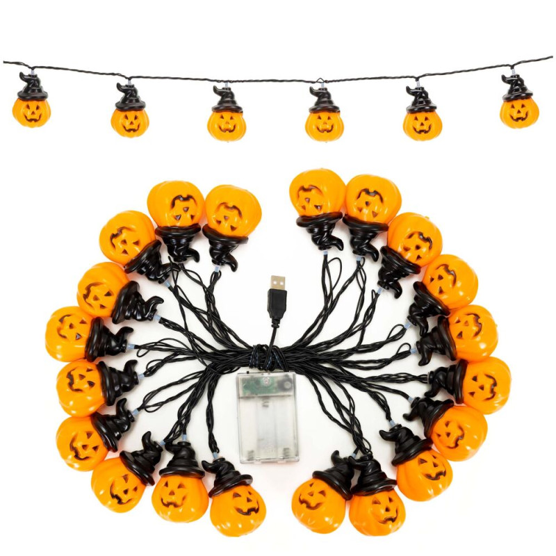 Halloweenský světelný řetěz s dýněmi 20 LED 5,3 m SPRINGOS CL4178 teplá oranžová