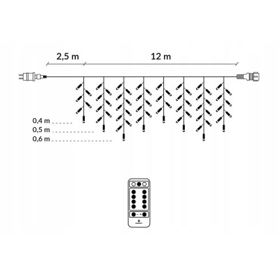 LED krápníky - 14,5m, 300LED, 8 funkcí, ovladač, IP44, modrá