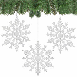 Vánoční ozdoby - Vločky se třpytkami bílé, 12cm, sada 3ks