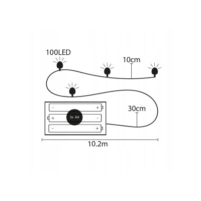 LED řetěz Nano - 10m, 100LED, 8 funkcí, ovladač, 3xAA, IP44, multicolor