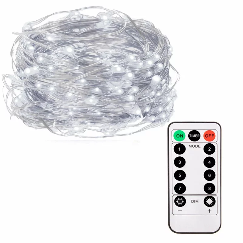 LED řetěz Nano - 5m, 50LED, 8-funkcí, ovladač, 3xAA, IP44, studená bílá LED řetěz Nano - 5m, 50LED, 8-funkcí, ovladač, 3xAA, IP44, studená bílá